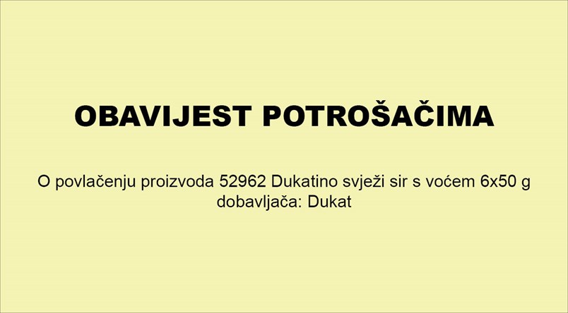 Obavjest o povlačenju proizvoda