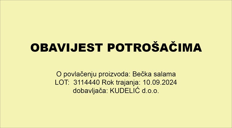 Obavijest potrošačima o povlačenju proizvoda