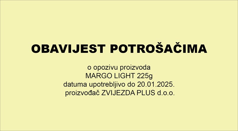 Obavijest potrošačima o opozivu proizvoda