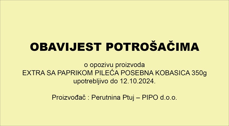 Obavijest potrošačima o opozivu proizvoda